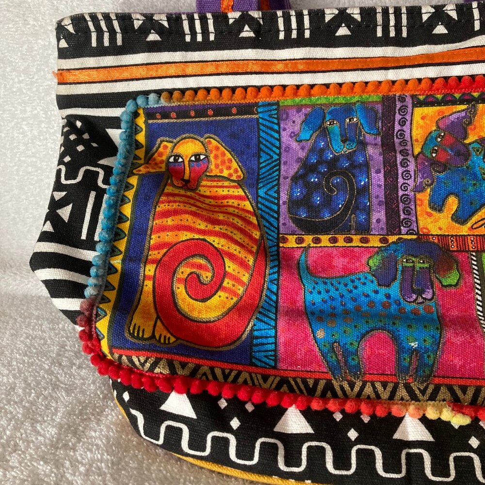Laurel Burch Multicolor Dogs Patchwork Tote Purse - image 2